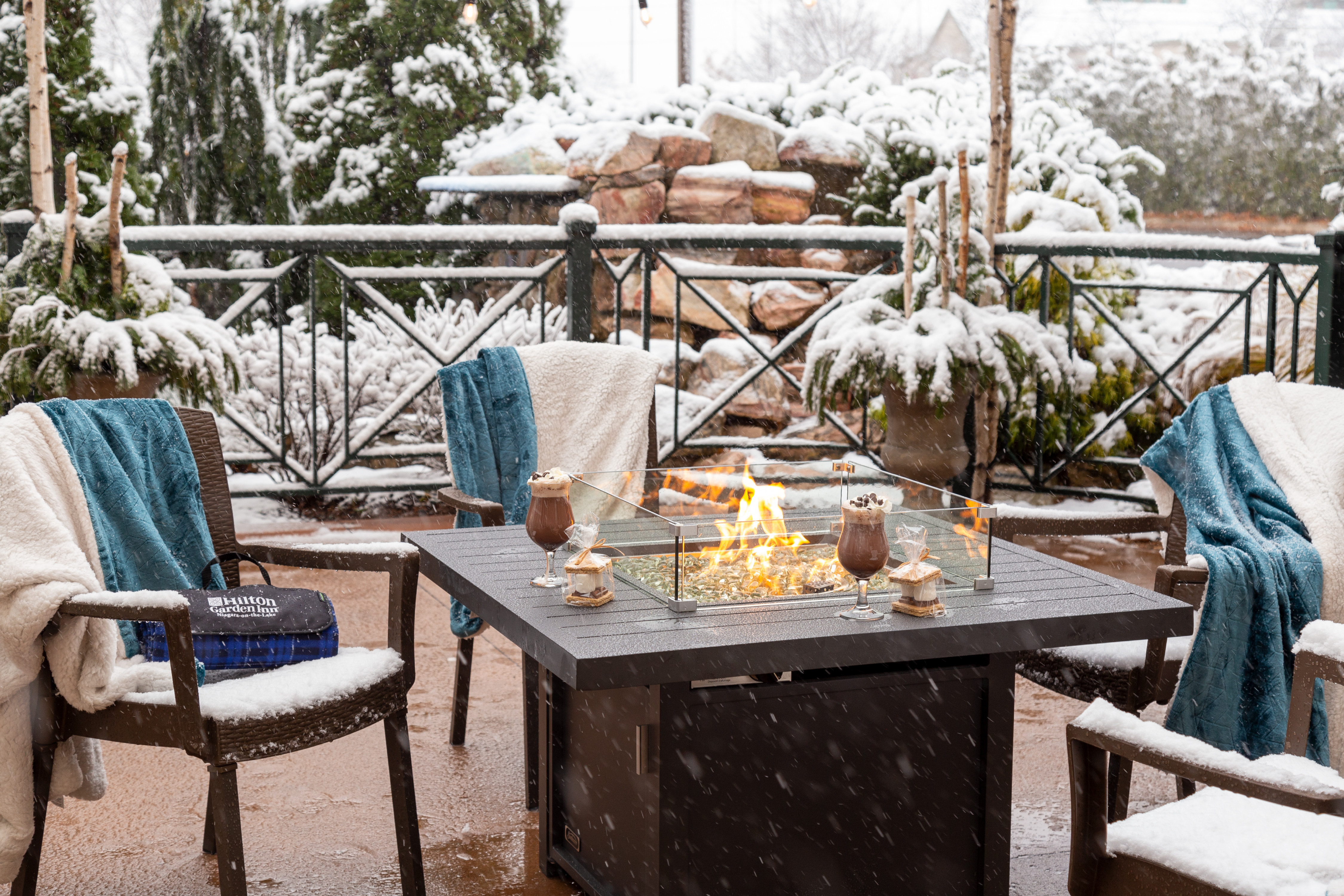Outdoor Firepit with Snow