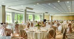 Wedding Reception Tables in Ballroom With Garden View