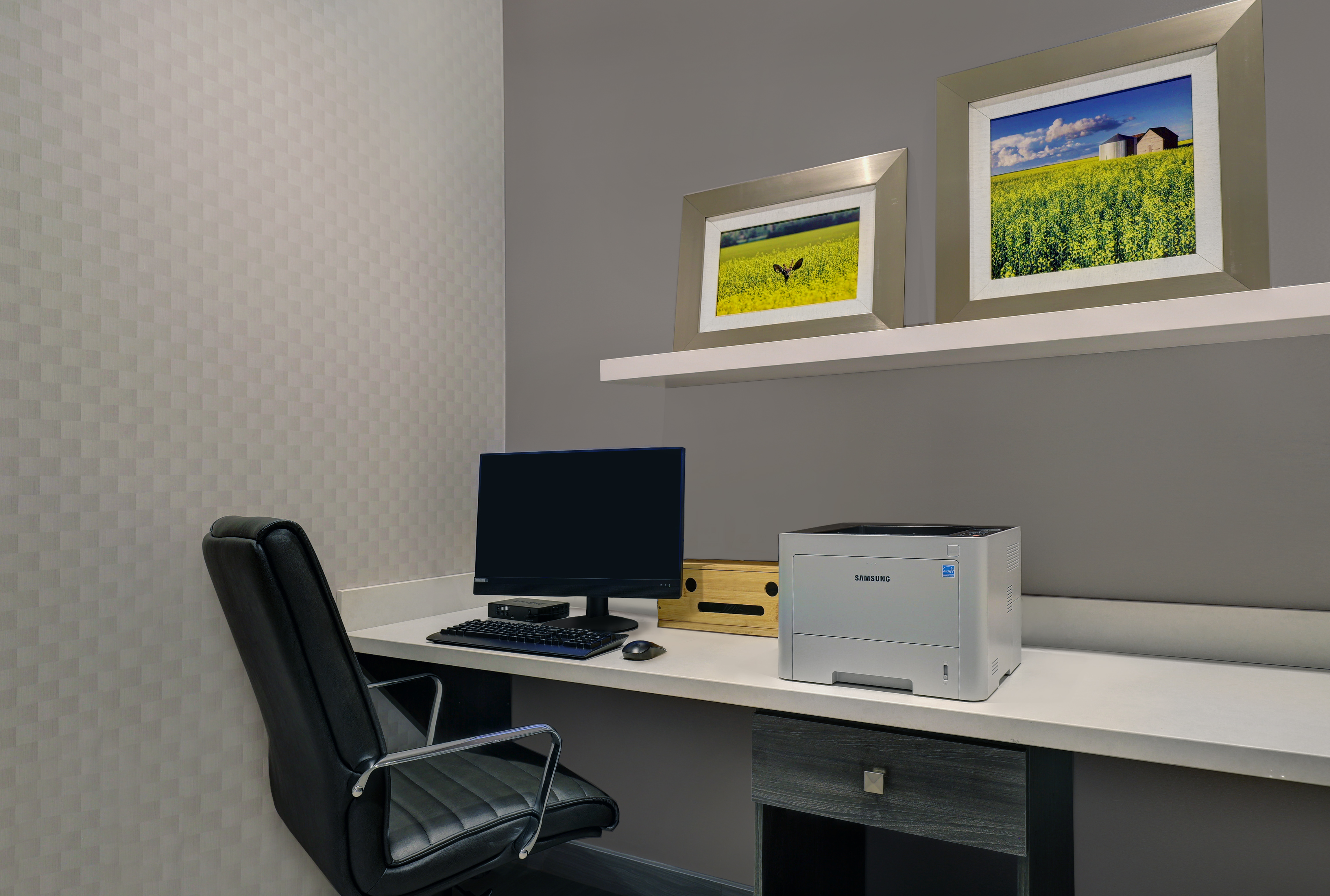 business center with computer and printer