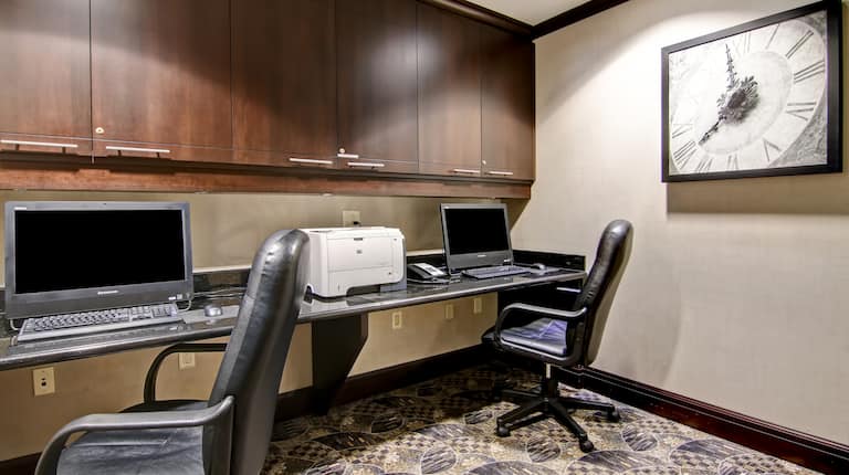 Business center with computers and printer
