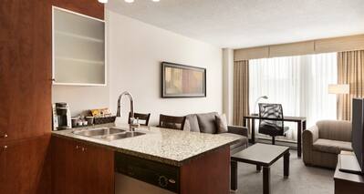 Kitchen and Living Area in a Hotel Suite