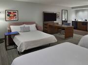Two Queen Beds Guest Suite with Sofa Bed, Wall Mounted TV, Work Desk and Wetbar Counter