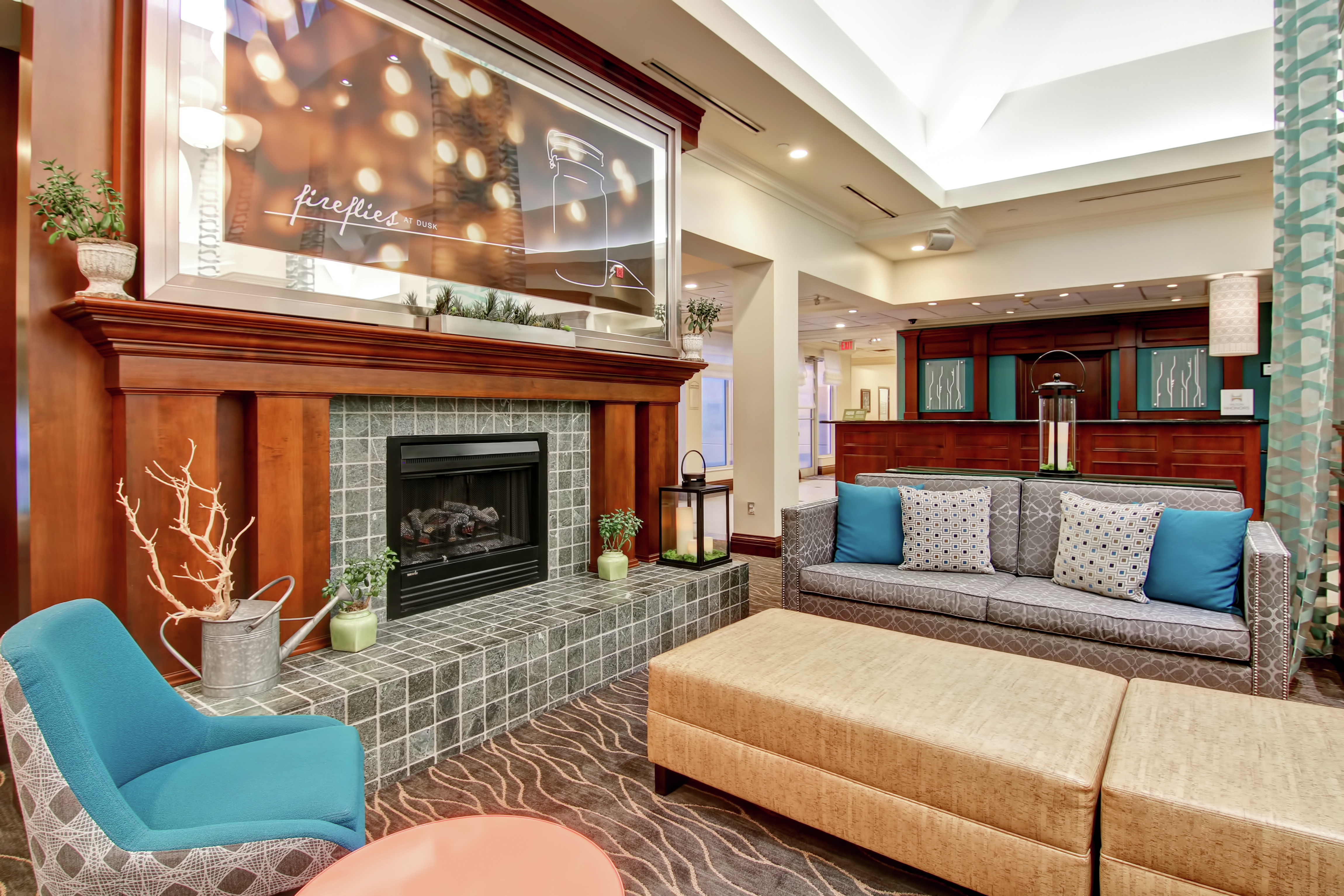 Lobby and Lounge Area with Elegant Fireplace 