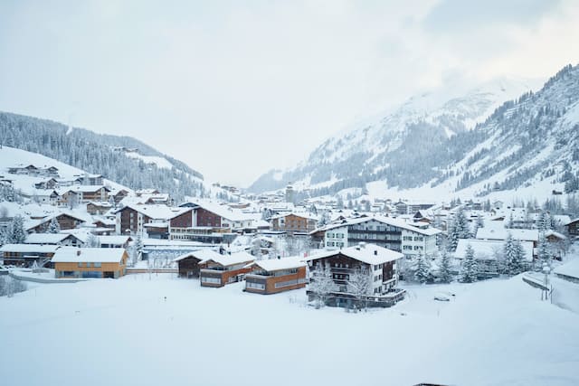Exterior View of Kristiania Lech Hotel in the Winter